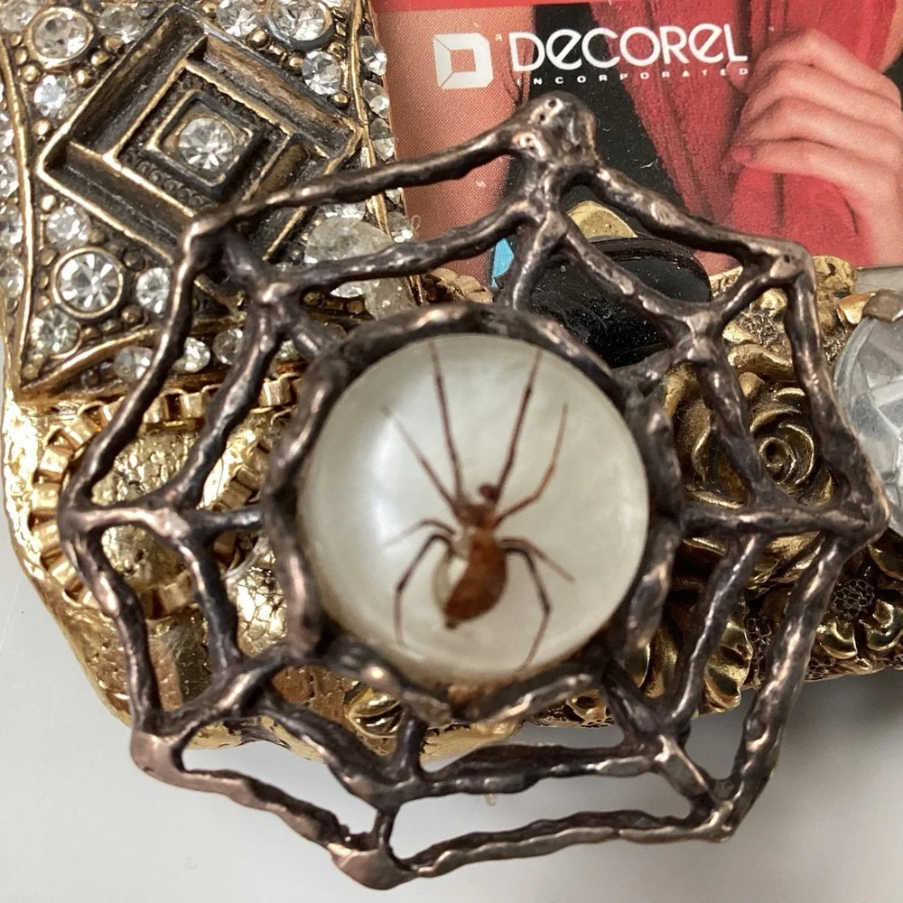 Gold spider and angel jeweled picture frame adorned with charms unique